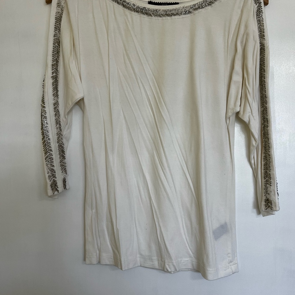 BKE Cream and Silver Asymmetrical Embellished Blouse